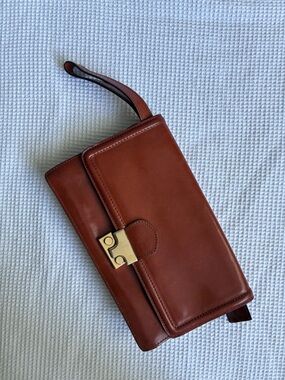 Vintage Scully Italian Brown Leather Travel Wallet Clutch with Gold Tone Lock